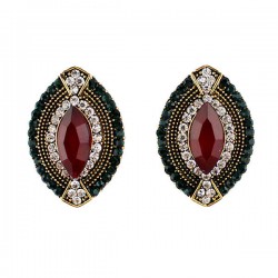 Traditional Big red and green crystal modern earrings